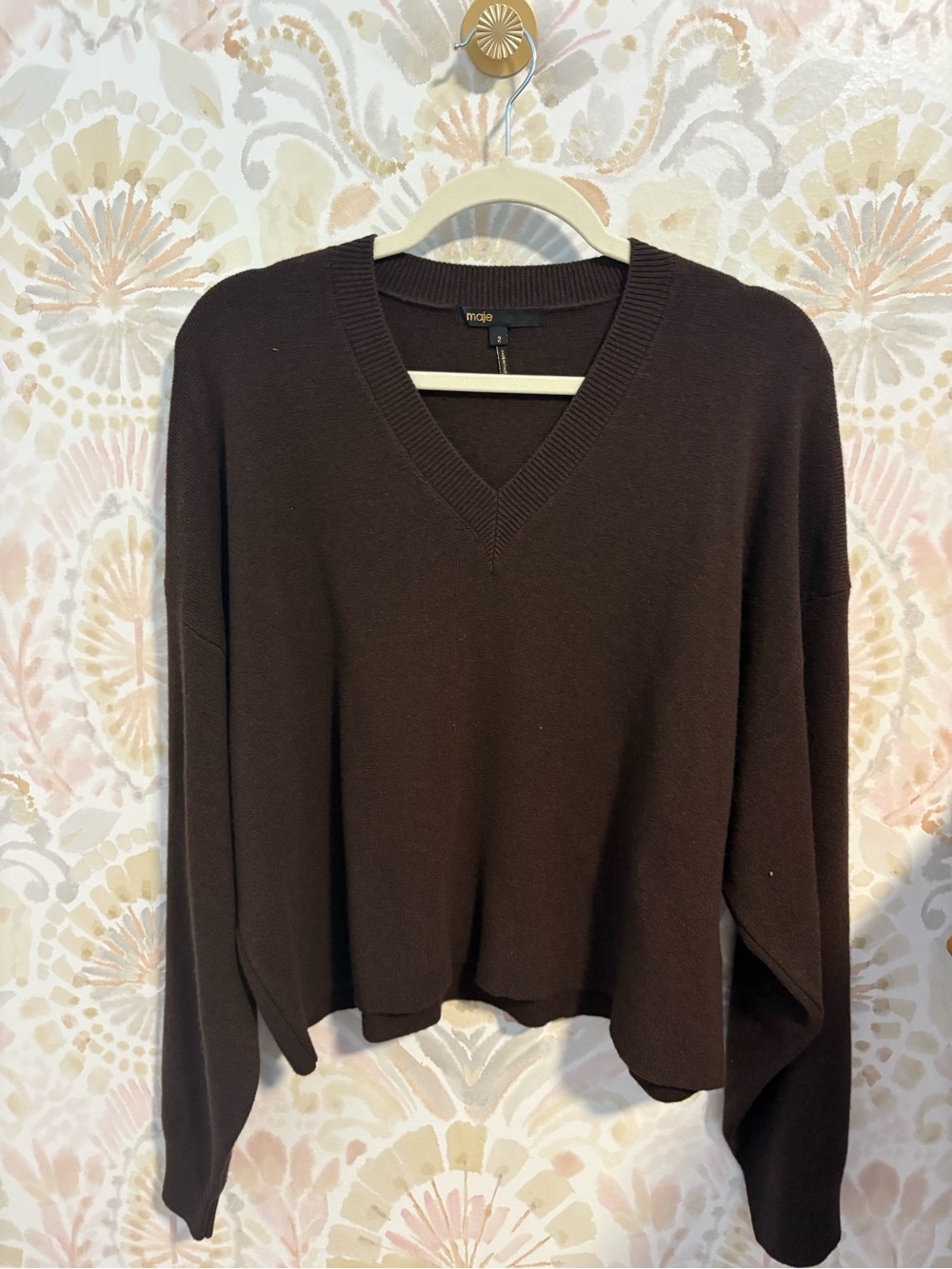Maje Dark Brown V-Neck Sweater